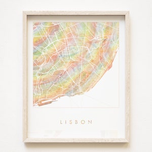 Mapa del arco iris del Orgullo de LISBOA Mapa de lavado de acuarela Imprimir Plan de bloques de la ciudad (Impresión artística) Portugal Graduación Aniversario de bodas Agente inmobiliario