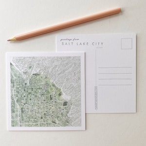 Carte aquarelle de la ville de SALT LAKE CARTE POSTALE Carte de la ville de l'Utah Plan de bloc Mariage Agent immobilier Remise des diplômes déménagement Correspondant cadeau