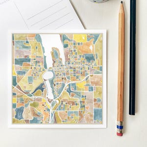 Carte aquarelle du centre-ville d'OLYMPIA CARTE POSTALE