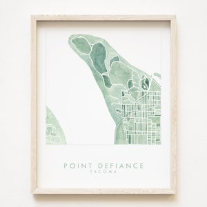 Point Defiance Park TACOMA Neighborhood Map Grün Aquarell Druck WASHINGTON Blockplan Stadt (Kunstdruck) pazifischer Nordwesten Puget Sound Deko