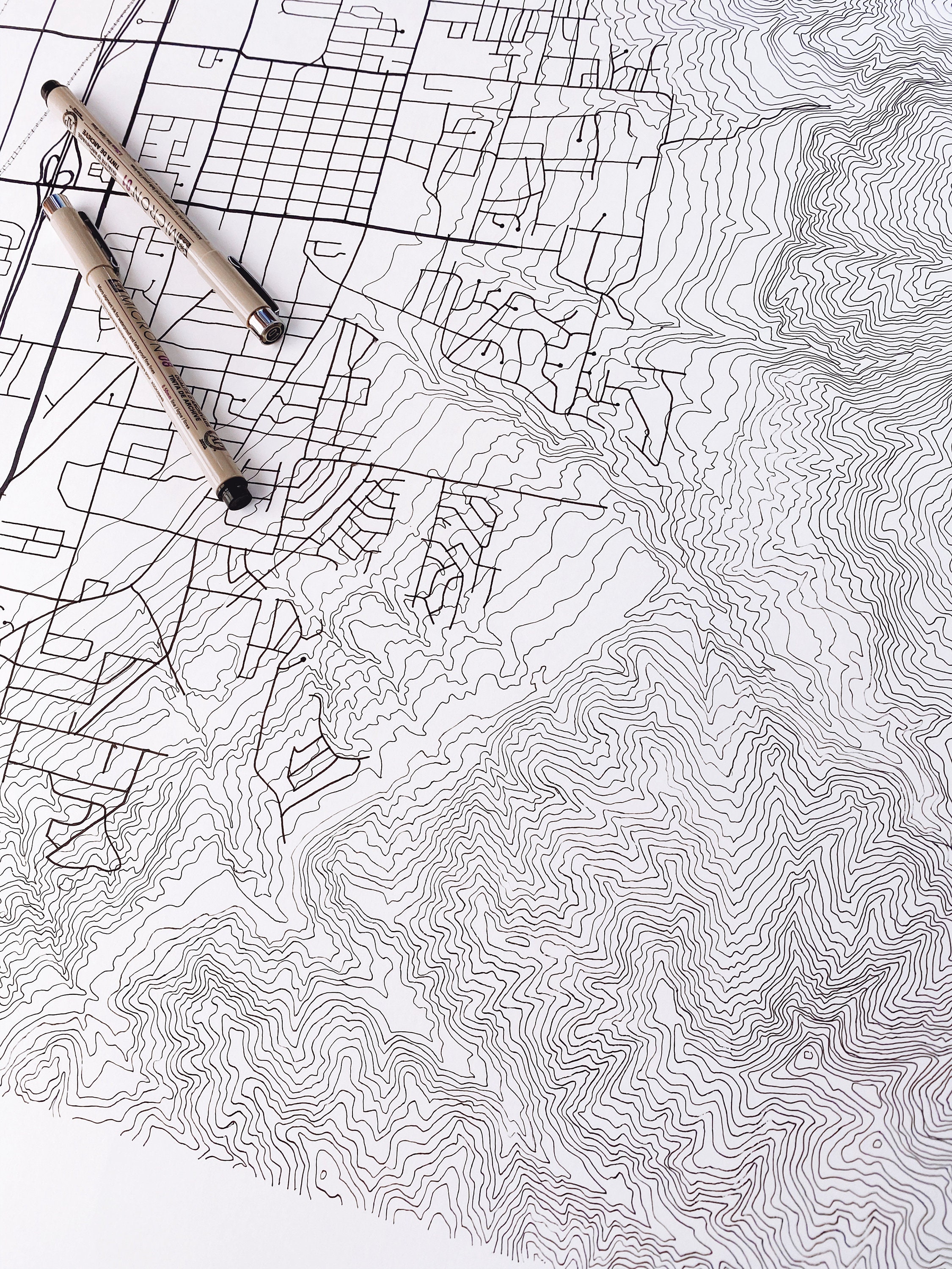 BOUNTIFUL Hand Drawn Map Topographical City Map Utah Drawing Black and ...