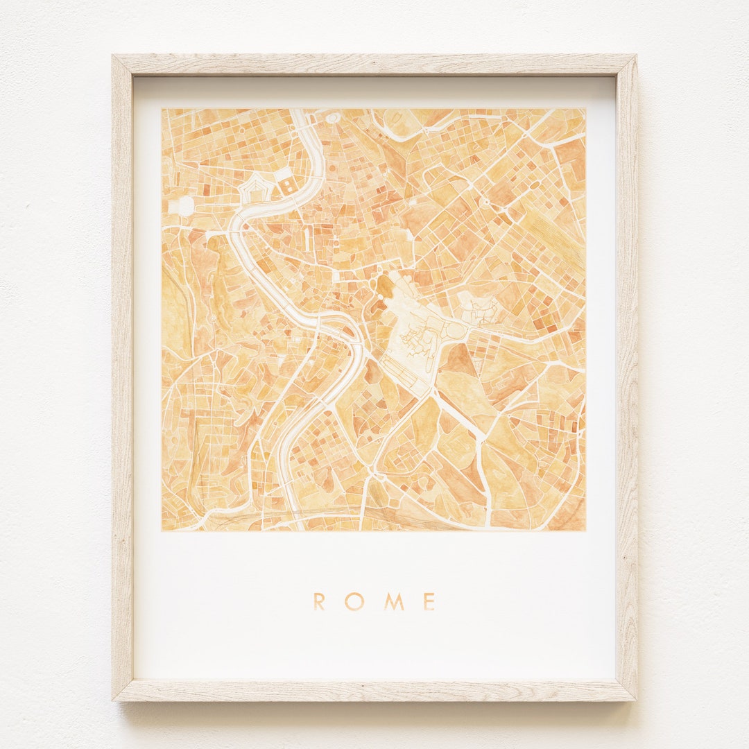 ROME Map Hand Painted Watercolor Map Print ITALY City Block Plan (art ...