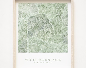 WHITE MOUNTAINS Map Topographical Watercolor (Art Print) New Hampshire Summit Hiker Gift Outdoor Map Wall Adventure Decor Wedding Grad Gift