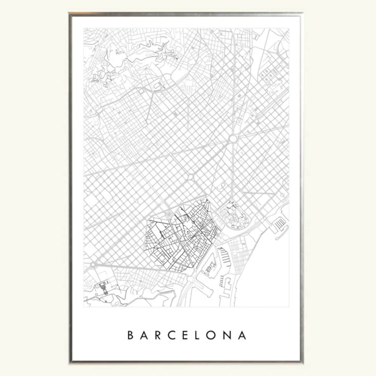 BARCELONA Map Street Map SPAIN City Map Drawing Black and Etsy