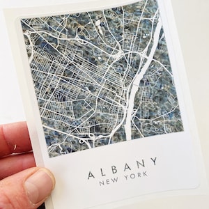 Pegatina de mapa de acuarela de ALBANY Mapa de la ciudad de Nueva York Plano de bloques Portátil Botella de agua Recuerdo de boda Swag Agente inmobiliario Graduación Regalo de mudanza