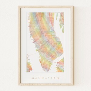 MANHATTAN Pride Rainbow Map Watercolor Wash Map Print City Block Plan (Art Print) New York NYU Graduation Wedding Anniversary Gift Travel