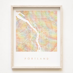 PORTLAND Orgullo Arco Iris Mapa Acuarela Lavado Mapa Imprimir City Block Plan (Impresión de arte) Oregon Graduación Aniversario de boda Agente inmobiliario Regalo Viaje