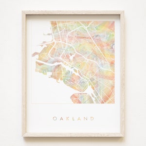 Mapa del arco iris del Orgullo de OAKLAND Mapa de lavado de acuarela Imprimir Plan de bloque de la ciudad (Impresión de arte) Regalo de boda de mudanza de agente inmobiliario de California Viajes San Francisco