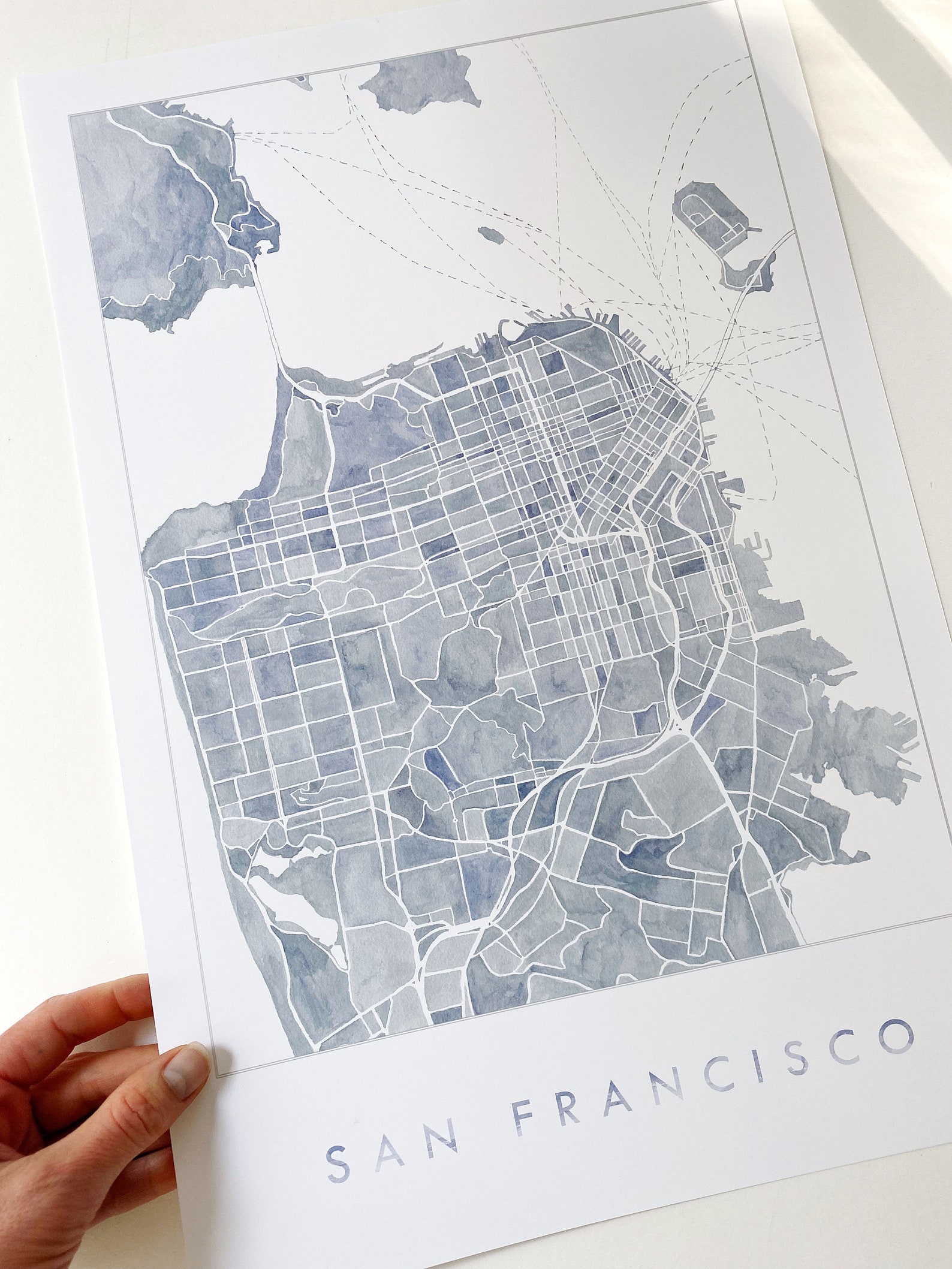 Greater San FRANCISCO Map Watercolor Print CALIFORNIA City Block Plan ...