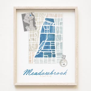 MEADOWBROOK Seattle buurt kaart aquarel print WASHINGTON City Block Plan (Art Print) Downtown Seattle kaart muur makelaar cadeau lokaal