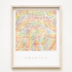 Mapa del arco iris del orgullo de HOUSTON Mapa de lavado de acuarela Imprimir Plan de ciudad queer (Impresión artística) Regalo de agente inmobiliario de aniversario de boda de graduación de la Universidad de Texas
