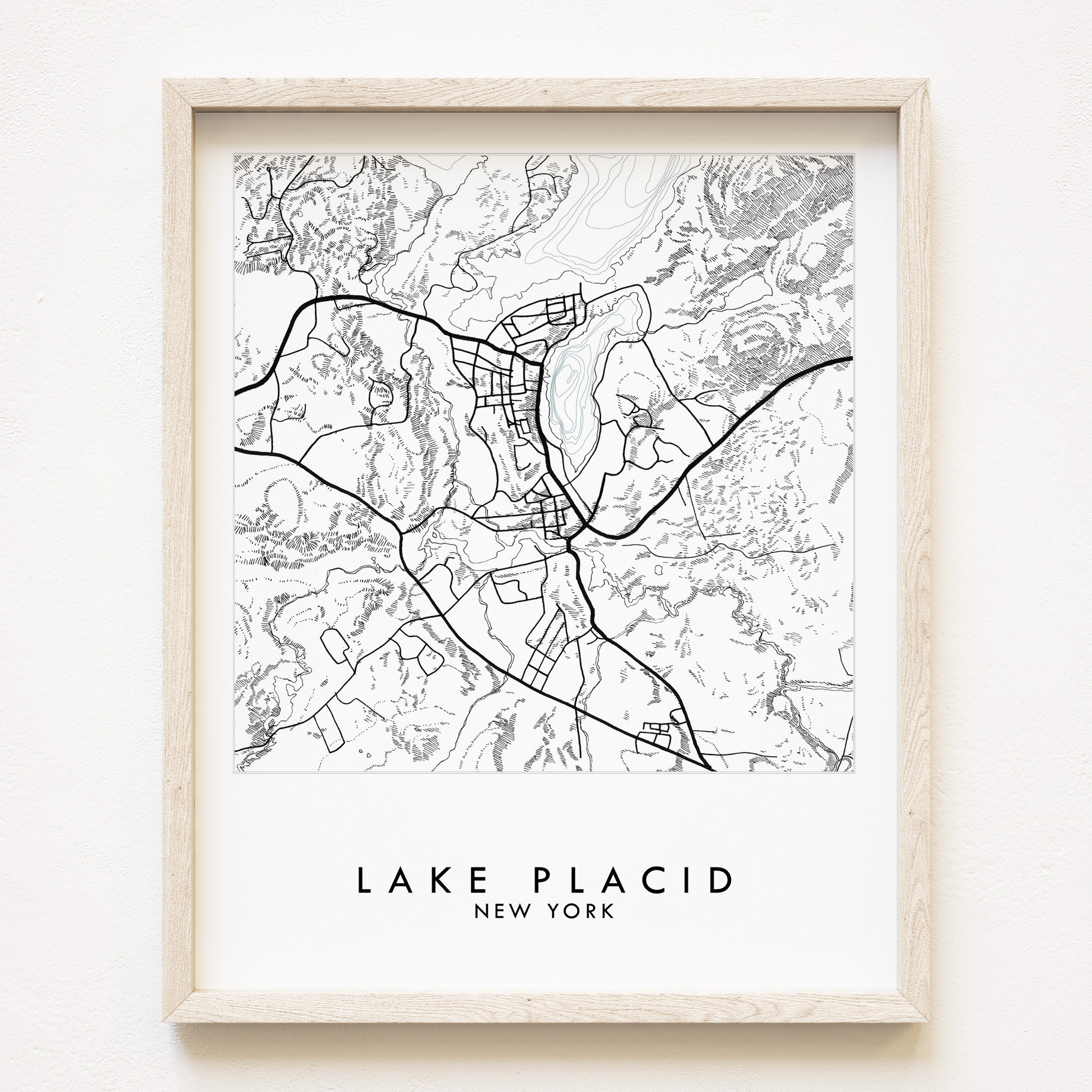 Lake PLACID Map Hand Drawn Street Map New YORK Village Map Drawing