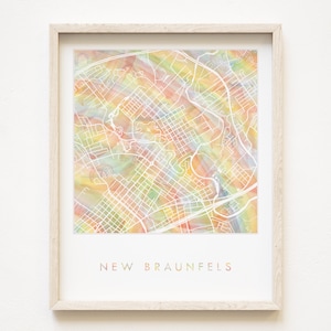 NEW BRAUNFELS Pride Rainbow Map Acuarela Wash Map Print City Block Plan (Art Print) Texas Graduation Wedding Anniversary Realtor