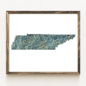 Carte de l'état du TENNESSEE, tissu urbain, peinture texturée à l'aquarelle des États-Unis (impression d'art) carte murale remise des diplômes anniversaire de mariage cadeau agent immobilier