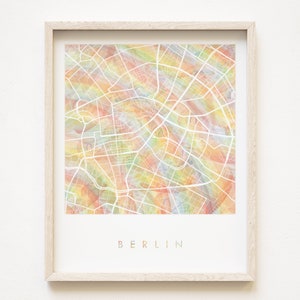 Mapa del arco iris del Orgullo de BERLÍN, Impresión de mapa de acuarela, Plano de bloque de ciudad queer (impresión artística), Regalo de aniversario de boda de Alemania, Pared de mapa de viaje europeo