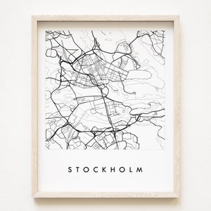Carte de STOCKHOLM dessiné à la main, carte des rues de la SUÈDE, dessin en noir et blanc (impression d'art) cadeau d'anniversaire de mariage, affiche de voyage, décoration murale