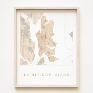 BAINBRIDGE ISLAND Washington kaart aquarel wassen stadsplattegrond (Art Print) bruiloft kaart muur Puget Sound Seattle bewegende makelaar reiscadeau