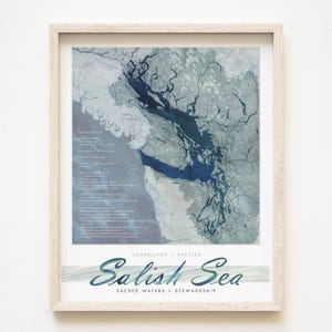 SALISH SEA Map (Art Print) Pacific Northwest Coast British Columbia Canada Washington USA Puget Sound Strait of Georgia Juan de Fuca