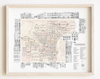 PHILADELPHIA Neighborhoods (Art Print) Vintage City Map Architecture Streetscape Drawing Realtor Wedding Gift Pennsylvania Schuykill River