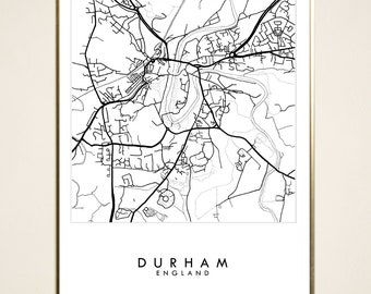 DURHAM Street Map ENGLAND City Map Drawing Black and White (Art Print) Wedding Map Wall Realtor Moving Gift Wall Decor