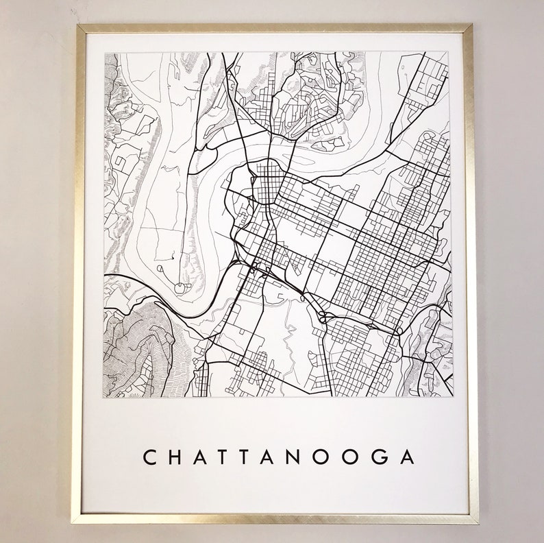 CHATTANOOGA Map Street Map TENNESSEE City Map Drawing Black and White Art Print Wedding Anniversary Gift Wall Decor image 4