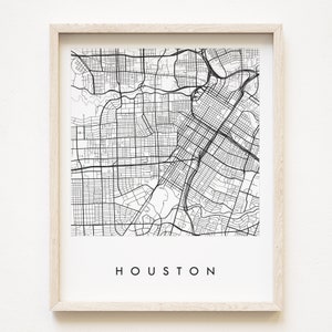 HOUSTON Map Street Map TEXAS City Map Drawing Black and White (Art Print) University Graduation Wedding Anniversary Realtor Gift Map Wall