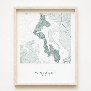 WHIDBEY ISLAND Karte Hand gezeichnete topographische Karte WASHINGTON Bathymetrische Karte Zeichnung (Kunstdruck) Haus Geschenk Puget Sound Urlaub Wohnung Dekor