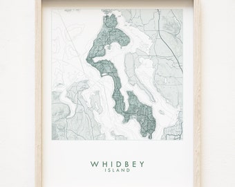 WHIDBEY ISLAND Map Hand Drawn Topographic Map WASHINGTON Bathymetric Map Drawing (Art Print) Home Gift Puget Sound Vacation Rental Decor
