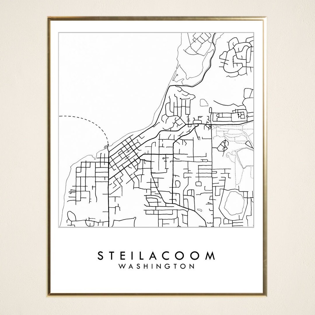 STEILACOOM Map Hand Drawn Street Map WASHINGTON City Map Etsy