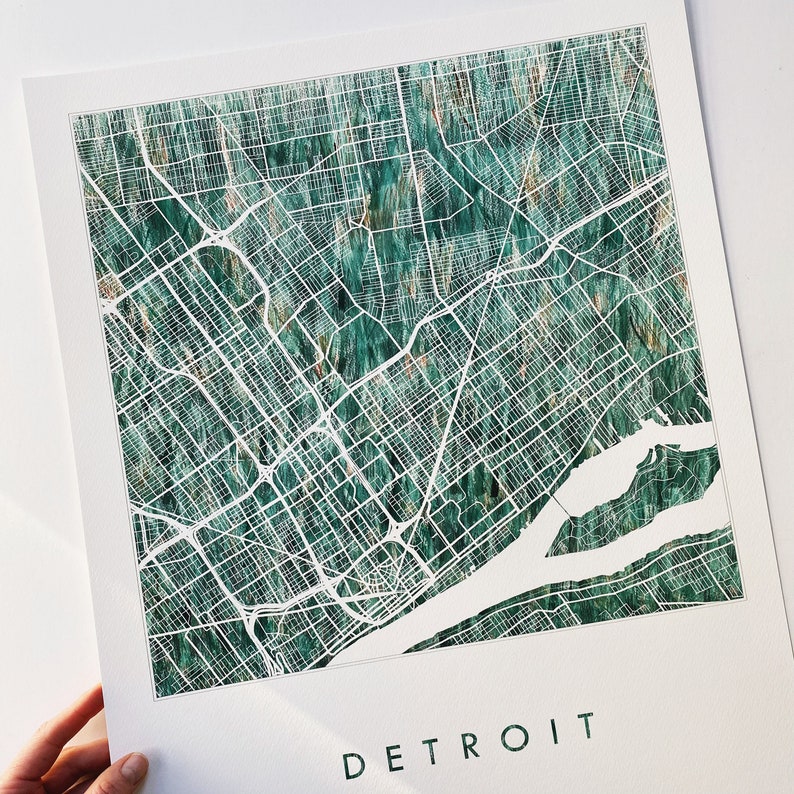 DETROIT Map Urban Fabric Watercolor Texture Painting MICHIGAN City Plan ...