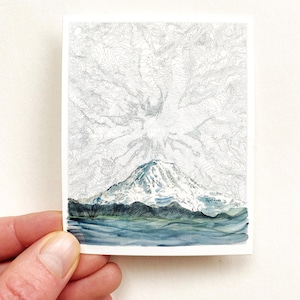 Carte topographique de MOUNT RAINIER Tahoma + AUTOCOLLANT aquarelle de montagne État de Washington pour ordinateur portable bouteille d'eau faveur de mariage panier cadeau de voyage