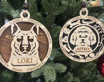 Personalized Hand-Crafted Wooden Dog Ornament - Customizable with Your Dog's Breed and Name - 4-inch