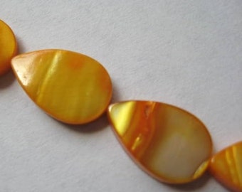 Yellow - Mother of Pearl - Flat Teardrop Beads - 16mm x 10mm