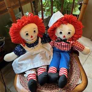 Adorables poupées RAGGEDY ANN & ANDY vintage faites main de 20 pouces, en parfait état
