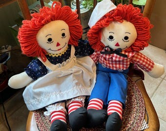 Adorable Vintage Handmade 20-inch RAGGEDY ANN & ANDY Dolls, in