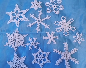 12 crochet Lacy snowflakes beautiful design perfect for Christmas/winter decoration 2" to 4" wide