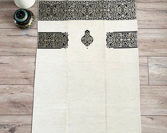 Sajdah beige et or - Tapis de prière islamique de luxe, beau cadeau Janamaz, Coran et islam