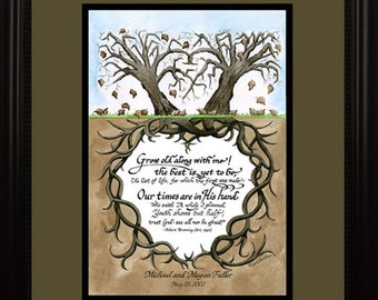 Grow Old Along With Me by Robert Browning - Personalized Wedding and Anniversary Gift with Two Old Trees and Roots Grown Together