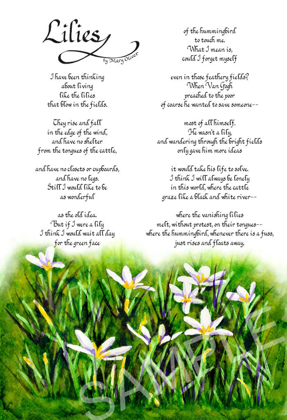 5x7 Blank Cards/matted Prints lilies by Mary Oliver Etsy