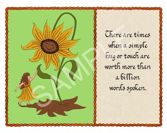 5x7 Blank Cards/Matted Prints  - "Worth More Than Words" with Girl and Sunflower Art