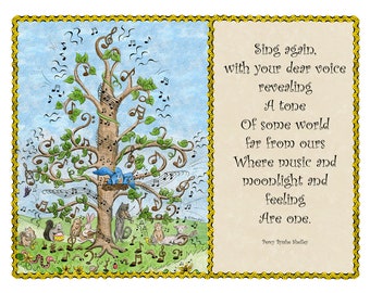 5x7 Blank Cards/Matted Prints  - "Sing Again" with Magical Musical Tree Art