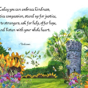 5x7 Blank Cards/Matted Prints - &quot;With Your Whole Heart&quot; with Sunflower Tower artwork