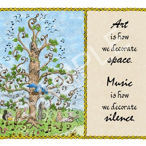 5x7 Blank Cards/Matted Prints  - &quot;How We Decorate&quot; with Musical Tree Art