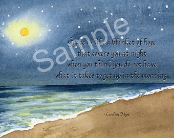 5x7 Blank Cards/Matted Prints - "Blanket of Hope" on beach with night sky artwork