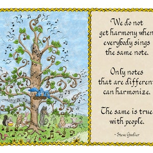 5x7 Blank Cards/Matted Prints  - &quot;Notes of Harmony&quot; with Musical Tree Art