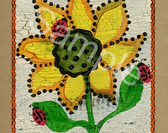5x7  Blank Cards/Matted Prints - "Sunflower with Ladybugs"