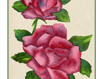 5x7 Watercolor Artwork"Roses 2" on Floral Blank Greeting Card, Blank on the inside