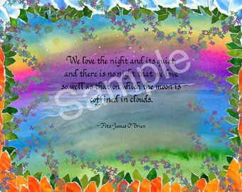 5x7  Blank Cards/Matted Prints - "Love the Night" on rainbow beach collage artwork