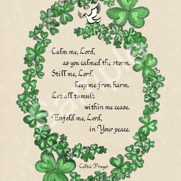 5x7  Blank Cards/Matted Prints - "Celtic Prayer" on  clover oval artwork