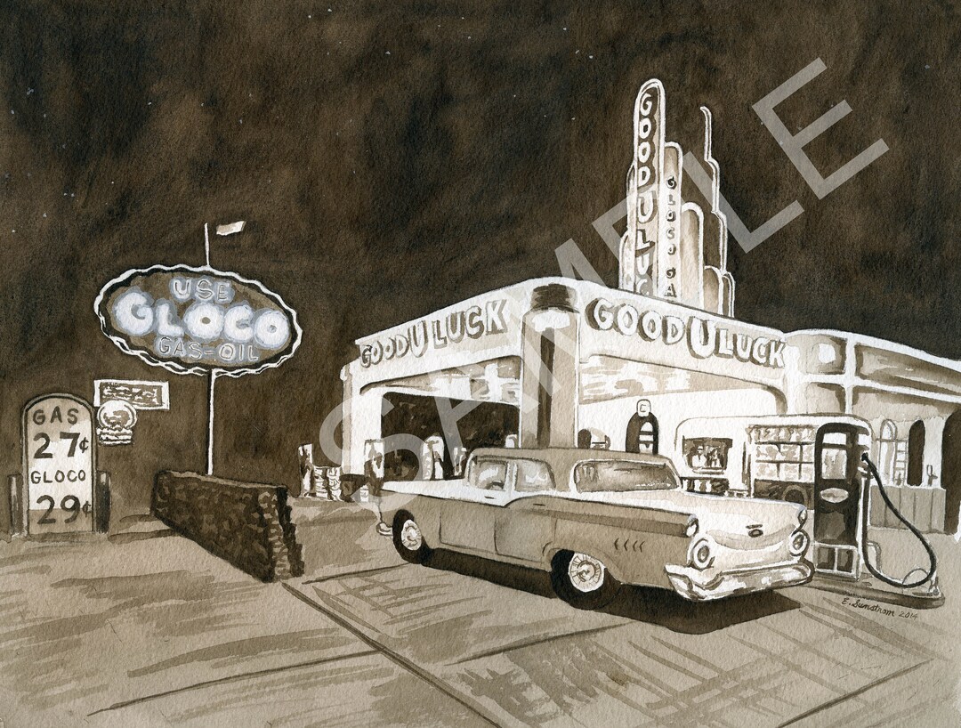 5x7 Blank Cards/matted Prints gloco Gas Station Dallas, TX Etsy